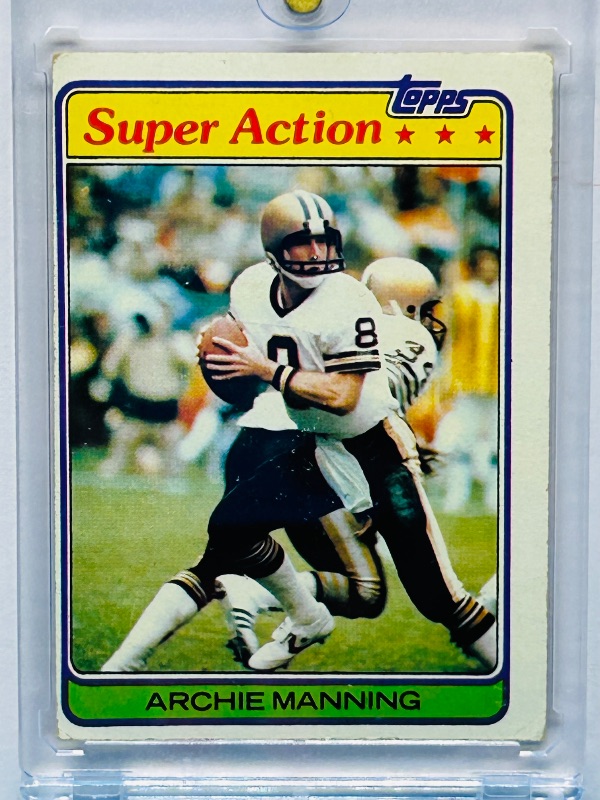 Photo 1 of 593987…Archie Manning super action card 379  in hard plastic case-wear from age