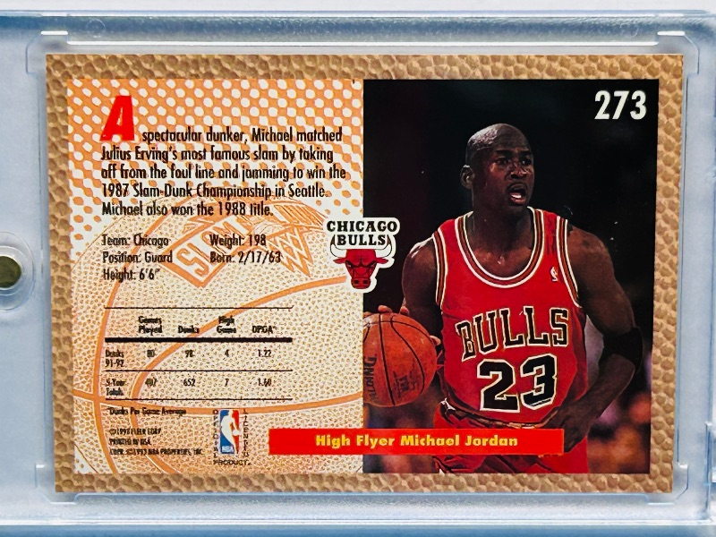 Photo 1 of 593991…Michael Jordan slam dunk card 273  in hard plastic case