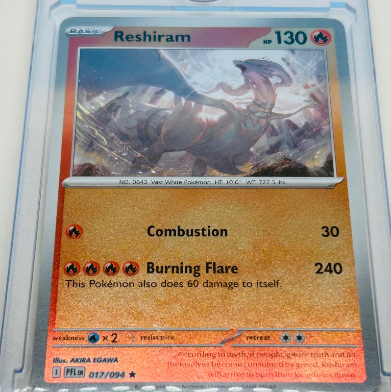 Photo 1 of 594021…Reshiram holo  Pokemon card in hard plastic case