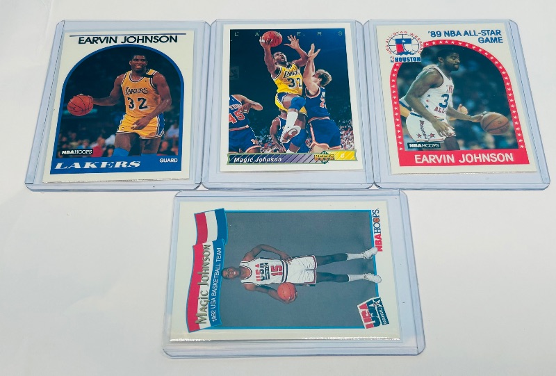 Photo 1 of 594028…4 Magic Johnson cards in hard plastic sleeves 