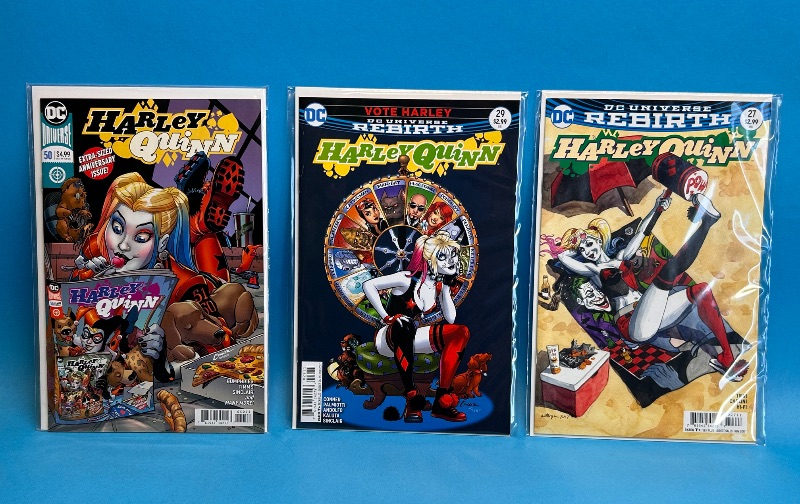 Photo 1 of 594045…3 Harley Quinn comics in plastic sleeves