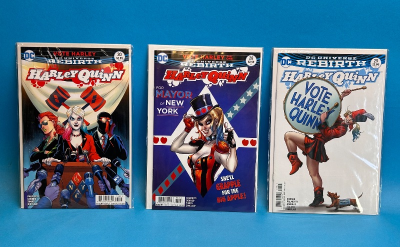 Photo 1 of 594047…3 Harley Quinn  comics in plastic sleeves 