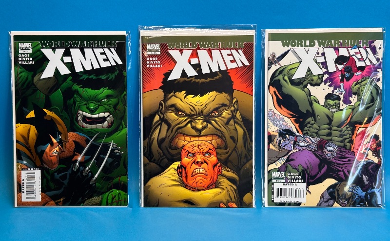 Photo 1 of 594061…3 world war hulk X-men  comics in plastic sleeves 