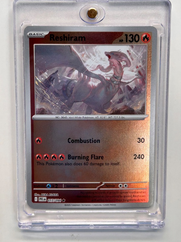 Photo 1 of 594082…holo foil Reshiram Pokémon card in hard plastic case