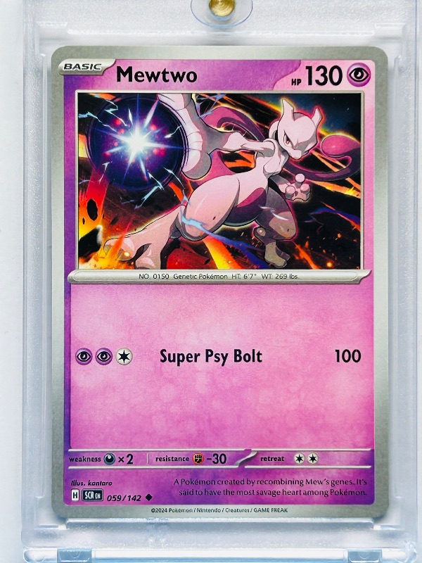 Photo 1 of 594305…Mewtwo Pokémon card in hard plastic case