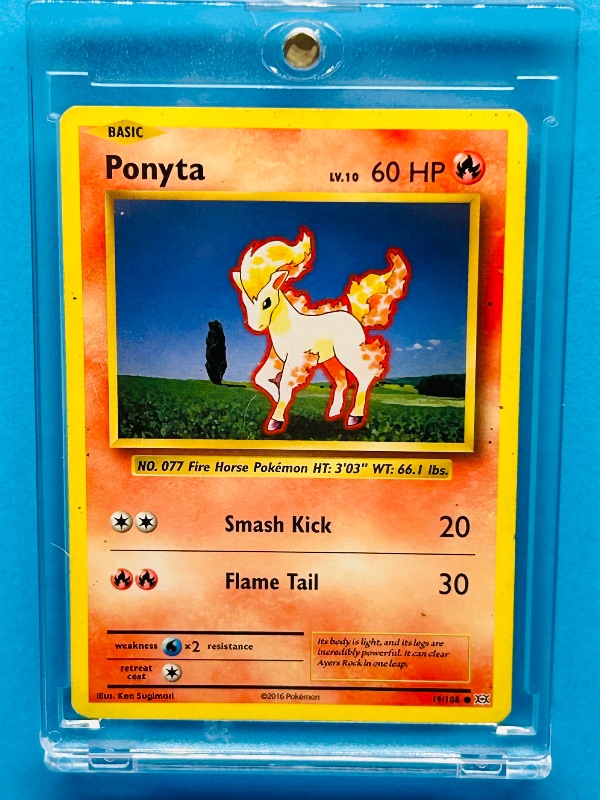 Photo 1 of 594306…Ponyta Pokémon card in hard plastic case