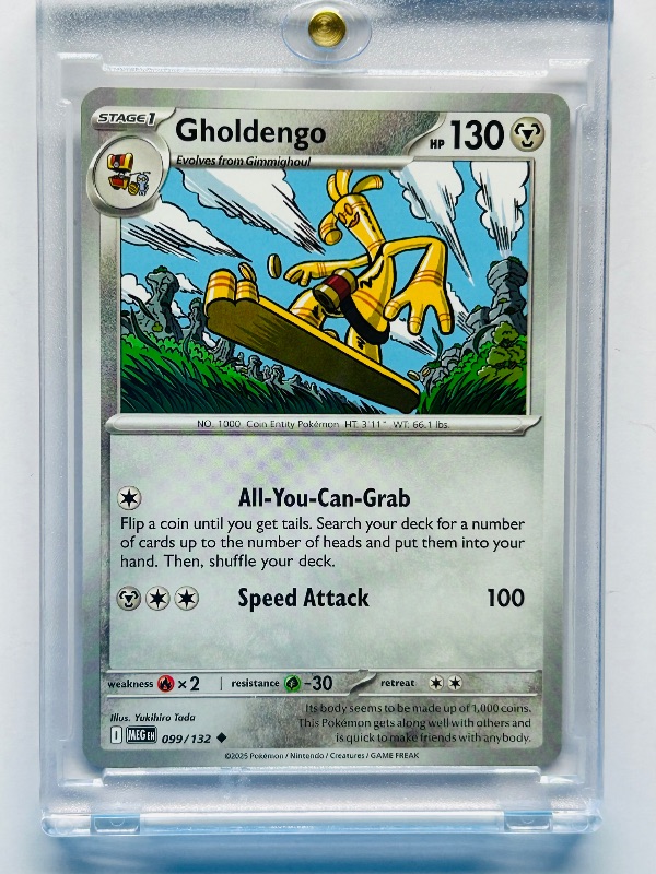 Photo 1 of 594308…Gholdengo Pokémon card in hard plastic case