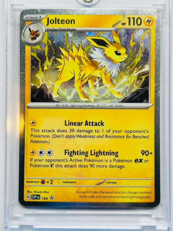 Photo 1 of 594378…holo Jolteon Pokémon card in hard plastic case