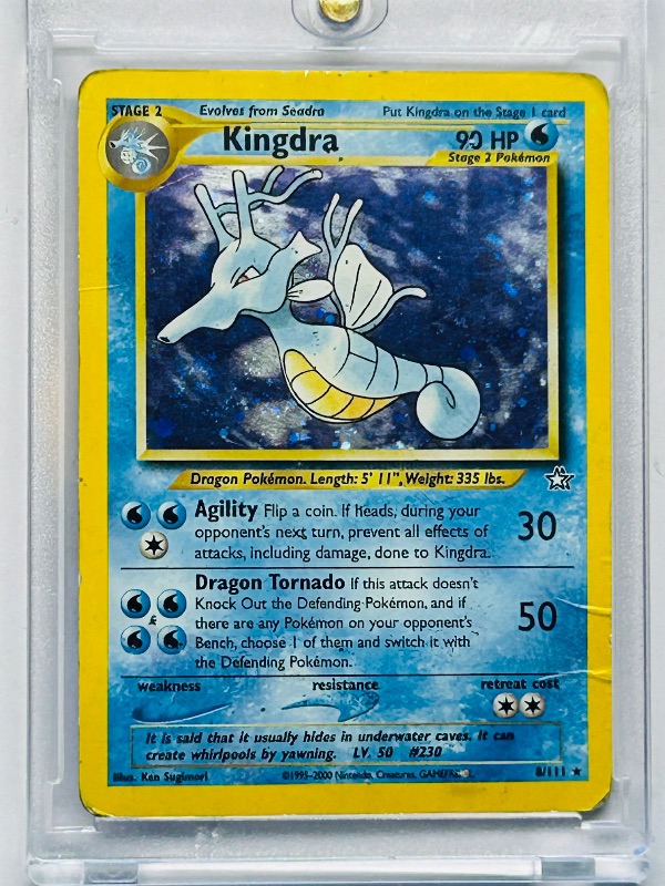 Photo 1 of 594584…Kingdra holo Pokémon card in hard plastic case