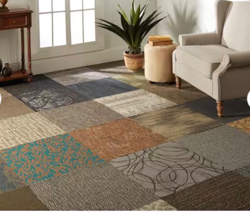 Photo 1 of 594710… like new-10 Traffic Master commercial self stick multi-colored carpet tiles 24”x24” covers 40 sq feet retail return