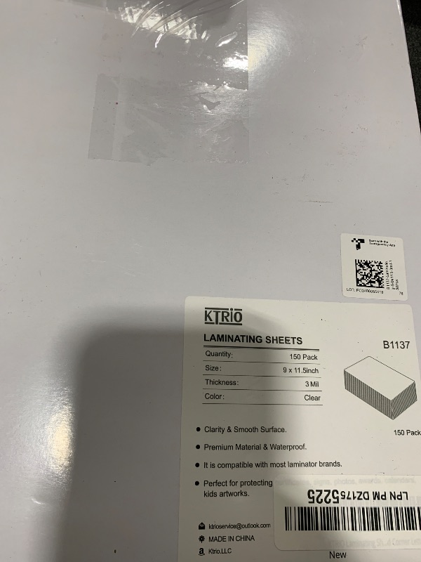Photo 1 of KTRIO Laminating Sheets, Hold 8.5 x 11 inches Sheets, 150 Pack, 3 Mil Clear Thermal Laminate Pouches for Laminator, 9 x 11.5 inch Lamination Paper for School, Home & Office