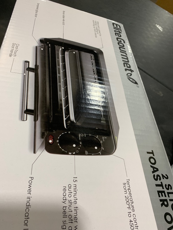 Photo 1 of Elite Gourmet ETO236 Personal Compact 2 Slice Countertop Toaster Oven with 15 Minute Timer & Adjustable Temperature, Bake, Broil, & Toast, Black