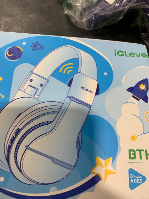 Photo 1 of iClever BTH12 Kids Bluetooth Headphones,Colorful LED Lights Kids Headphones Wireless,74/85dBA Safe Volume,85H Playtime,Fast Charging,Bluetooth 5.2,Over Ear,Built-in Mic for iPad/Tablet/Airplane,Blue