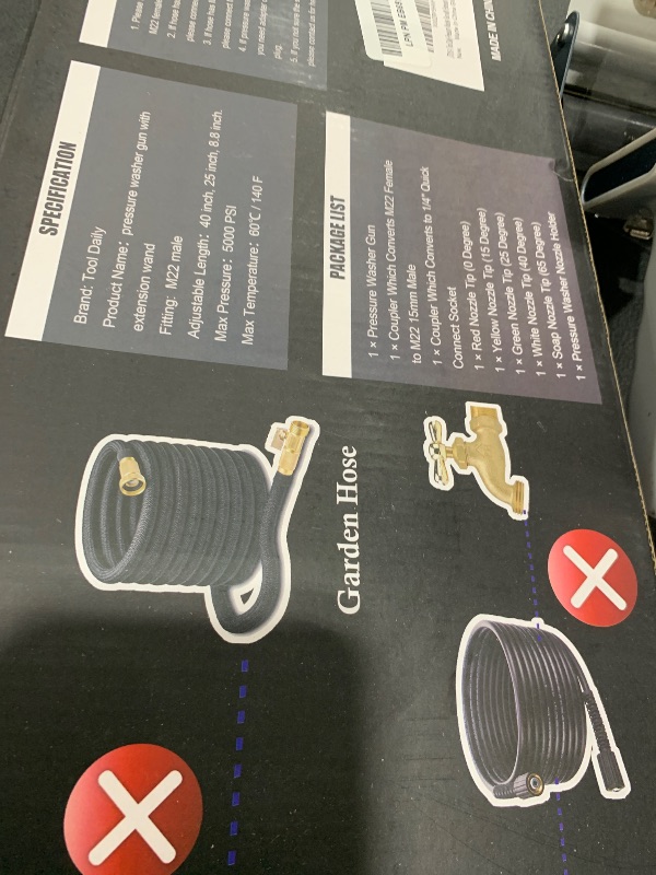 Photo 1 of Tool Daily Deluxe Pressure Washer Gun, with Replacement Wand Extension, 5 Nozzle Tips, M22 Fitting, 40 Inch, 5000 PSI