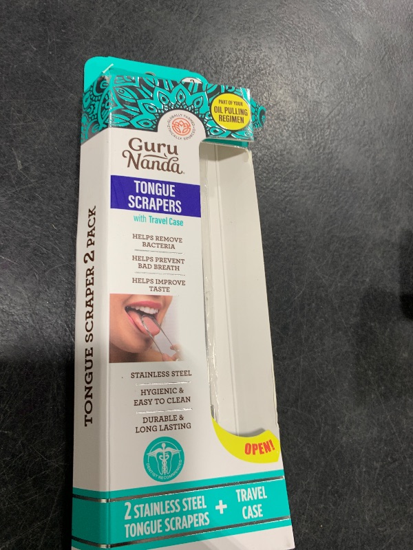 Photo 1 of GuruNanda Tongue Scraper for Adults (2 Pack) with Travel Case, 420 Medical-grade 100% Stainless Steel Tongue Cleaner, Aids in Fresh Breath & Oral Care