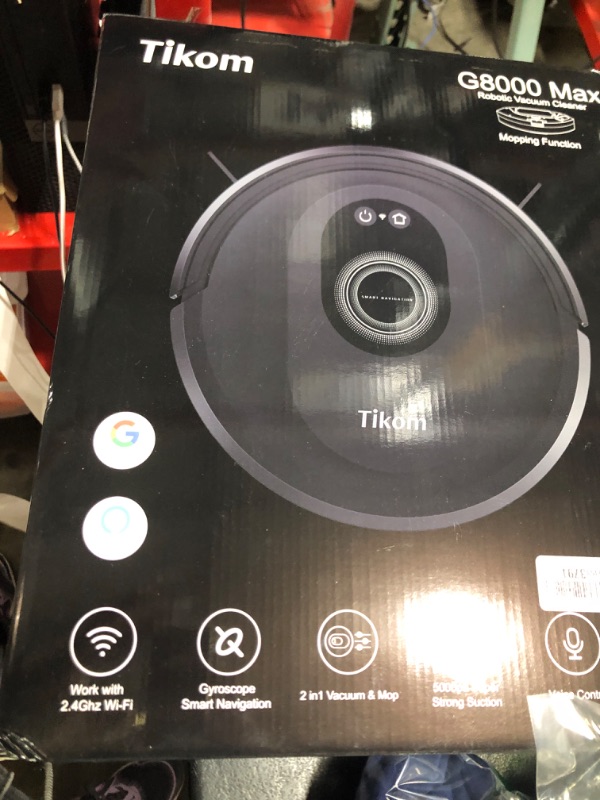 Photo 1 of Tikom Robot Vacuum and Mop Combo, 5000Pa Robotic Vacuum Cleaner, 150 Min Max, App & Remote Control, Ideal for Hard Floor, Carpet, Pet Hair, Self-Charge(G8000 Max)