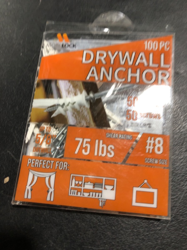 Photo 1 of 50pcs Self Drilling Drywall Anchors #8 and 50 Philips Pan Head Self Tapping Screws for Gypsum Boards, Drywalls or Plasterboards - Holds up to 75Lbs or 34Kg - by Mobi Lock