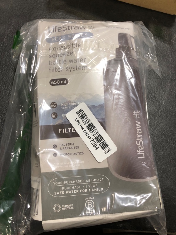 Photo 1 of LifeStraw Peak Series - Collapsible Squeeze Bottle Water Filter System – 650ml for Trail Running, Through Hiking, Travel, Cycling, and Fishing, Dark Mountain Gray