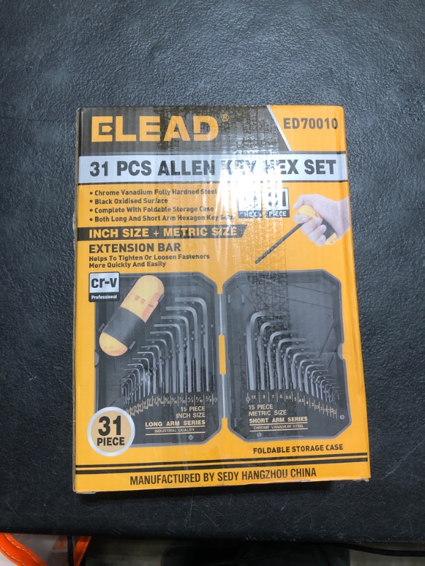 Photo 1 of ELEAD 31-Piece Hex Key Set - Allen Wrench Set, SAE and Metric Allen Keys MM(0.7mm-10mm) SAE(0.028"-3/8) Heat-Treated, Torque Handle, High Leverage, Long & Short Keys, Easy Organization