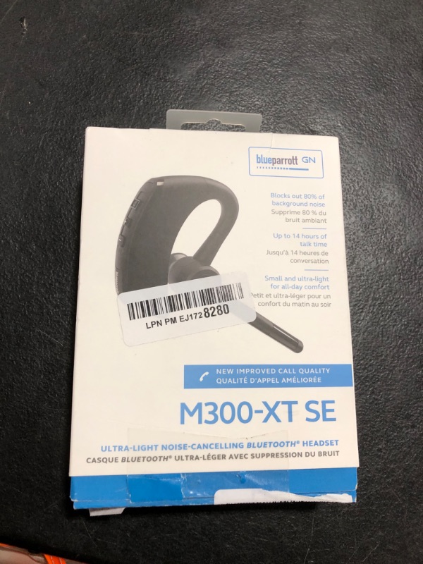 Photo 1 of BlueParrott M300-XT SE Mono Bluetooth Wireless Headphones 80% Noise Canceling Earpiece Headset for Mobile Workers & Delivery Drivers, Compact Design with IP54-Rated Protection, 14 hrs Talk Time, Black