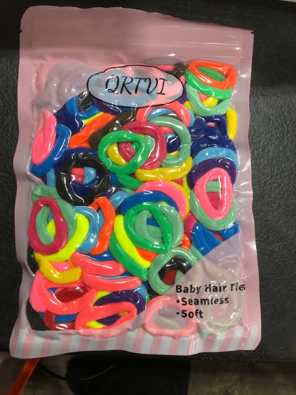 Photo 1 of QRTVI 120 Pcs Baby Hair Ties, Cotton Toddler Hair Ties for Girls and Kids, Multicolor Small Seamless Hair Bands Elastic Ponytail Holders(15 Colors)