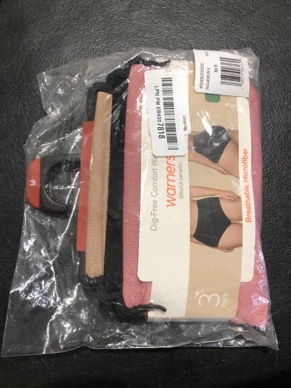 Photo 1 of Warner's womens Blissful Benefits No Muffin 3 Pack Panty Briefs, Black/Toasted Almond/Lace Dot Print, Medium US