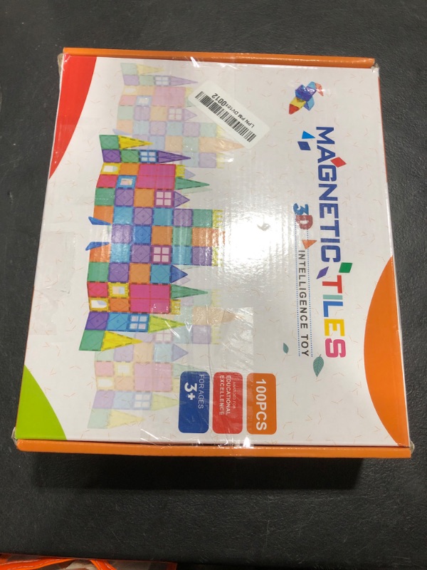 Photo 1 of BOLORBT 100 PCS Magnetic Tiles for Kids with 2 Cars STEM Classroom Educational Magnet Toy Building Puzzles Stacking Blocks for Toddler Boys Girls