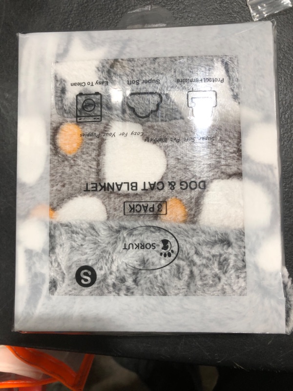 Photo 1 of 1 Pack 3 Puppy Blankets Super Soft Warm Sleep Mat Grey Cute Print Fluffy Fleece Pet Flannel Throw Dog Blankets for Small Dogs Cats,Star&Bone&Love- Small (23"x15")
