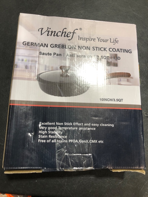 Photo 1 of Vinchef Nonstick Deep Frying Pan Saute Pan with Lid, 10in/3Qt Skillet Pan, German 3C+ Ceramic Coating Technology, Aluminum Casting, Induction Compatible