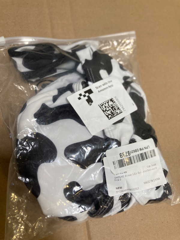 Photo 1 of Size S--SHENHE Women's Cut Out Cow Print 2 Piece Halter Swimsuit High Cut Side Tie Bikinis Black and White S