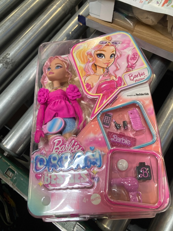 Photo 1 of Barbie Dream Besties Doll & Accessories Playset, Malibu” Posable Fashion Doll with Wavy Blonde Hair, 11 Makeup & Hair Themed Pieces