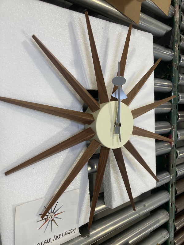 Photo 1 of 18.9"W x 18.9"H  SHISEDECO Wooden Mid Century Art Decorative Modern Silent Sunburst Wall Clocks for Home, Kitchen, Living Room, Office etc., Colorful Retro Design(Sunburst Clock Walnut)

 