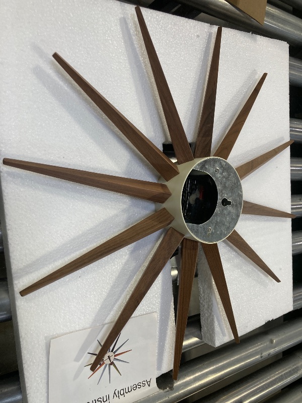 Photo 1 of 18.9"W x 18.9"H  SHISEDECO Wooden Mid Century Art Decorative Modern Silent Sunburst Wall Clocks for Home, Kitchen, Living Room, Office etc., Colorful Retro Design(Sunburst Clock Walnut)

 