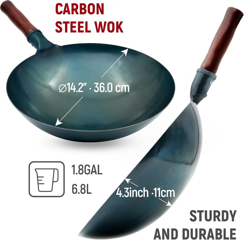 Photo 1 of Carbon Steel Wok Traditional Hand Hammered Wok,14 Inch,Round Bottom(Roasted Blue)
