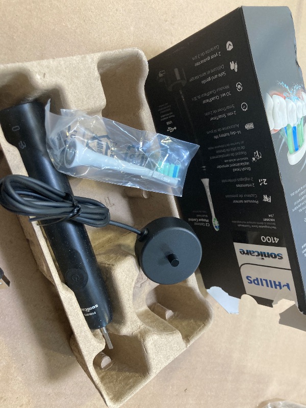 Photo 1 of Philips Sonicare 4100 Rechargeable Electric Toothbrush, with Pressure Sensor, 2 Intensity Settings, SmarTimer and QuadPacer, 14-Day Battery Life, Black, Model HX3681/24