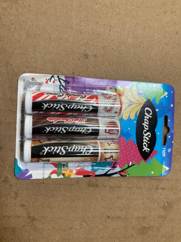 Photo 1 of ChapStick Holiday Hot Chocolate, Candy Cane and Sugar Cookie Lip Balm, 0.15oz, 3 pack