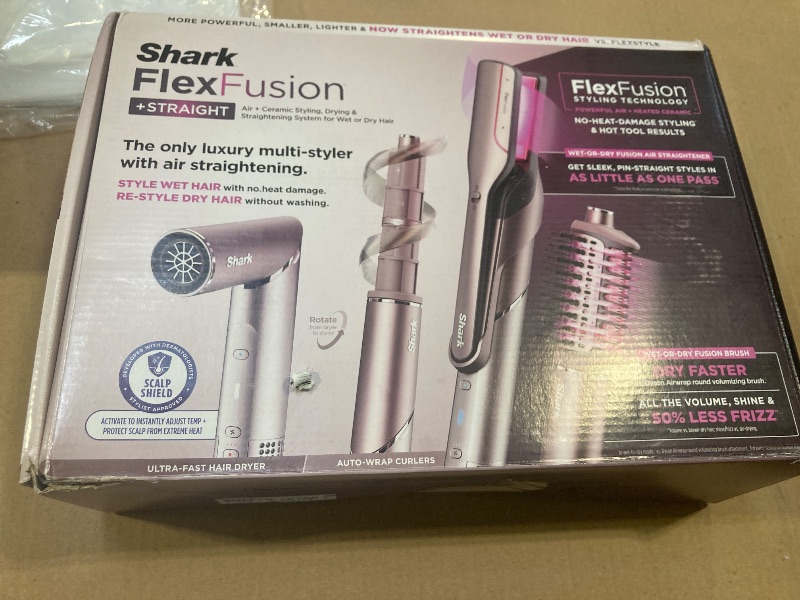 Photo 1 of Shark FlexFusion Hair Straightener & Powerful Hair Dryer with Fusion Hair Brush, Ceramic Air Styler with Auto-Wrap Hair Curlers & Concentrator, Ceramic Plates, Cosmic Blush HD641S