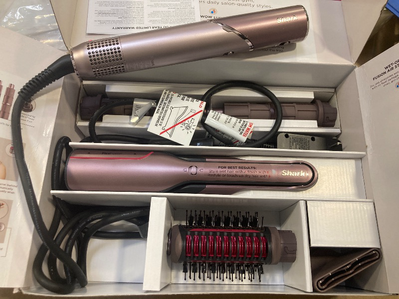 Photo 1 of Shark FlexFusion Hair Straightener & Powerful Hair Dryer with Fusion Hair Brush, Ceramic Air Styler with Auto-Wrap Hair Curlers & Concentrator, Ceramic Plates, Cosmic Blush HD641S