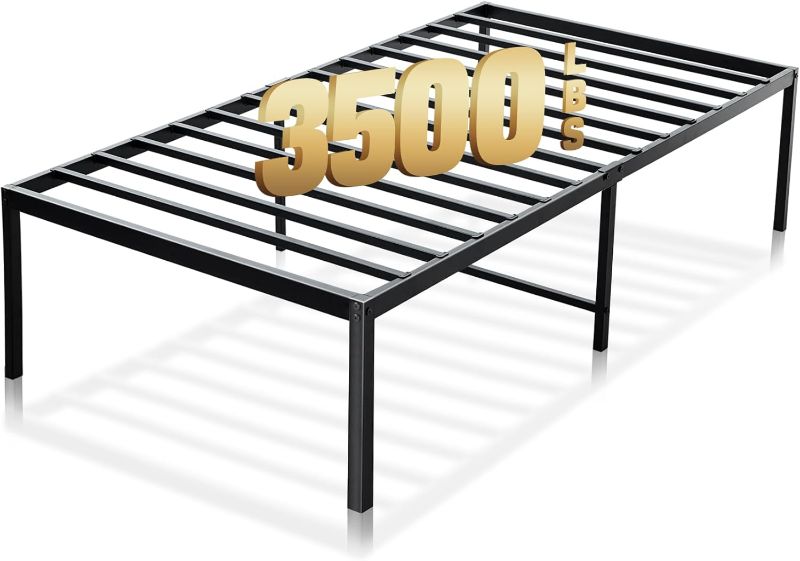 Photo 1 of 14 inch Metal Platform Bed Frame Twin, 3500 lbs Heavy Duty Steel Slats Bedframe with Storage Space, No Box Spring Needed, Noise Free