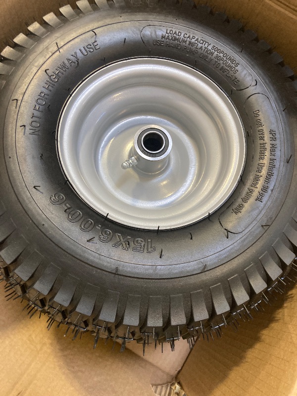 Photo 1 of 15x6.00-6nhs Lawn Mower Tires, Riding Lawn Mower and Tractor Front Tires, 15x6x6 Tire and Wheel for Residential and Commercial, 3" Offset Hub, 3/4" Bearing, 2Pack Gray, Load 570Lbs
