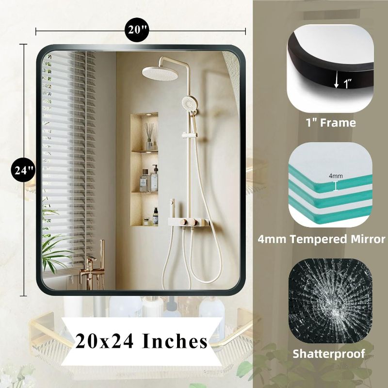 Photo 1 of 20x24 Black Rectangle Bathroom Mirrors for Over Sink, Bathroom Vanity Mirror for Wall, Black Metal Frame Rectangular Mirror for Restroom Powder Room Toilet, Shatterproof, Tempered Glass

