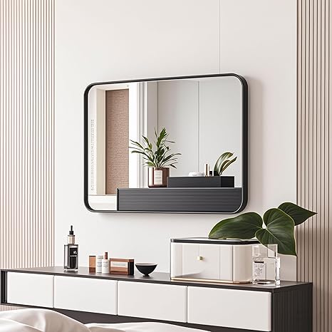 Photo 1 of 20x24 Black Rectangle Bathroom Mirrors for Over Sink, Bathroom Vanity Mirror for Wall, Black Metal Frame Rectangular Mirror for Restroom Powder Room Toilet, Shatterproof, Tempered Glass
