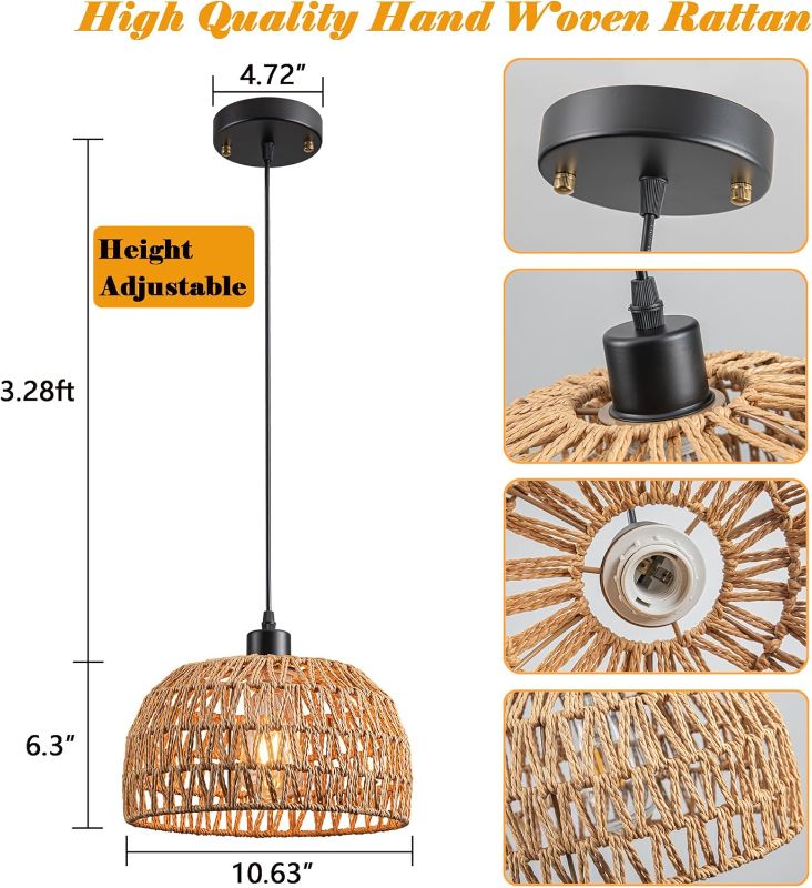Photo 1 of Battery Operated Pendant Light with Remote,Battery Hanging Light Rattan Woven Chandelier No Wiring Needed,Rechargeable Light Bulb 50+Hours Continue Use,Perfect for Kitchen Islands Ceiling Lighting
