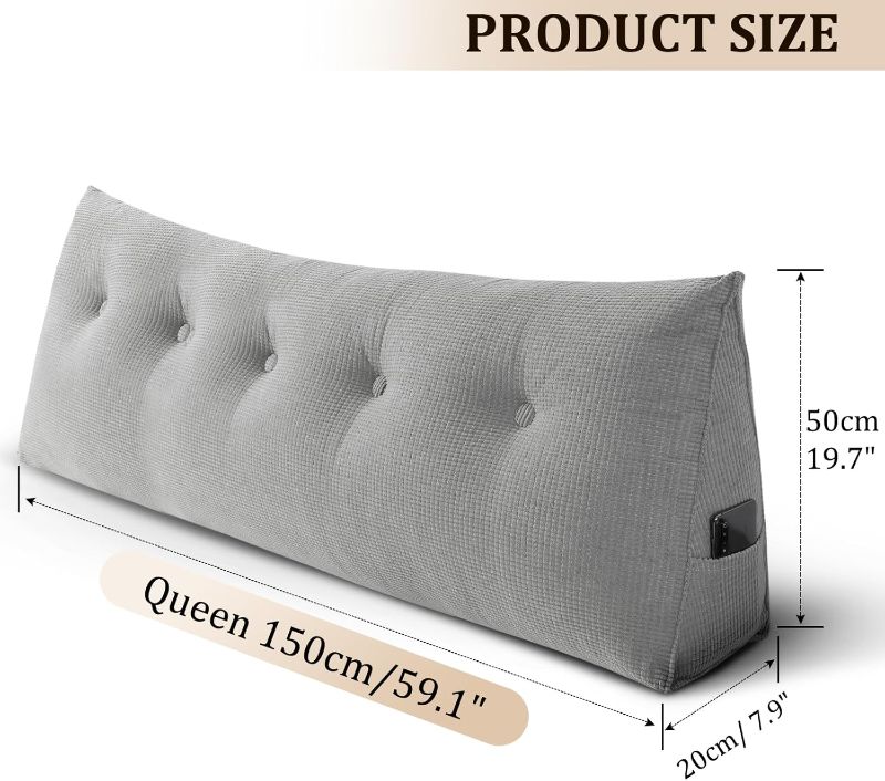 Photo 1 of Headboard Pillow Queen, Backrest Triangular Wedge Pillow Headboard Queen, Large Cushion Headboard Wedge Pillows for Sitting in Bed, Daybed Bolster Pillow Headboard for Back Support, Gray
