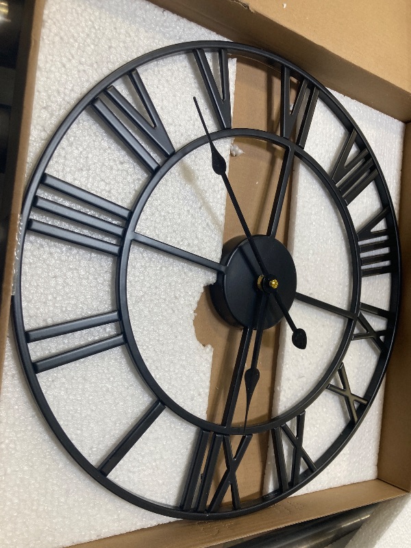 Photo 1 of Antique Tower 16 inch Large Roman Numeral Wall Clock, Indoor Outdoor Patio Waterproof Oversized Decorative Contemporary Clock, Antique Black Metal Wall Clock Battery Operated Retro Art Hanging Clock,1
