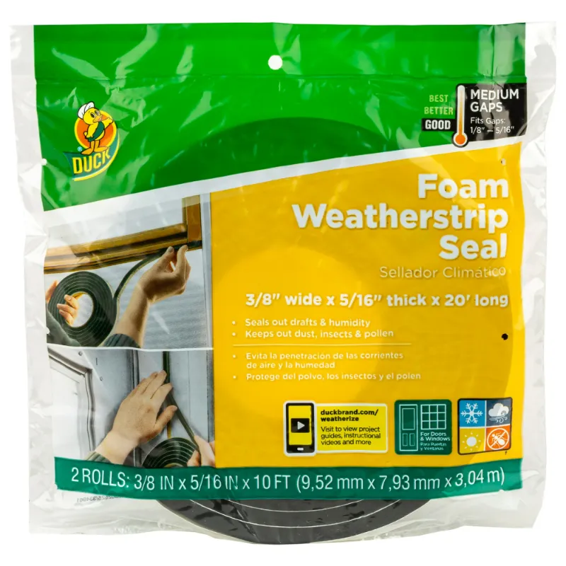 Photo 1 of Duck Brand 3/8 in x 5/16 x 10 ft Black Foam Weatherstrip Seal, 2 Pack