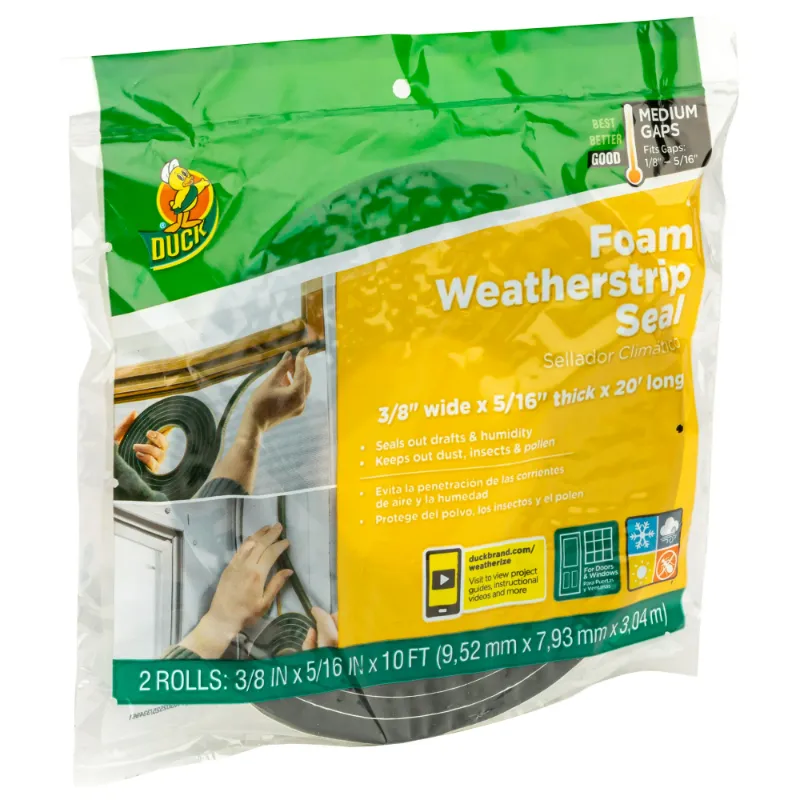 Photo 1 of Duck Brand 3/8 in x 5/16 x 10 ft Black Foam Weatherstrip Seal, 2 Pack
