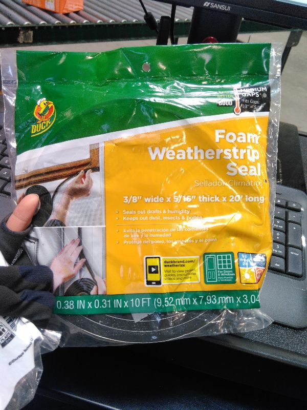 Photo 1 of Duck Brand 3/8 in x 5/16 x 10 ft Black Foam Weatherstrip Seal, 2 Pack

