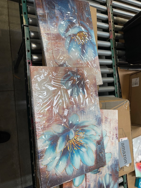 Photo 1 of Lapremoly Canvas Wall Art For Living Room Family Wall Decor For Bedroom Abstract Blue Flowers Wall Paintings Office Decor Modern Wall Decorations For Kitchen Wall Pictures Artwork 16" X 24" 3 Piece
