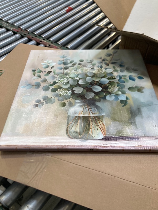 Photo 1 of Eucalyptus Flower Glass Vase Canvas Wall Art Bathroom Decor Country Style Wall Decor Pictures Farmhouse Vintage Artwork Green Botanical Posters Prints for Bathroom Bedroom Decoration